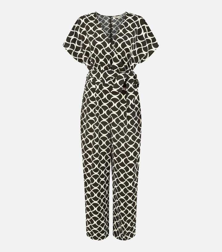 Yumi Black Geometric Print Wrap Jumpsuit