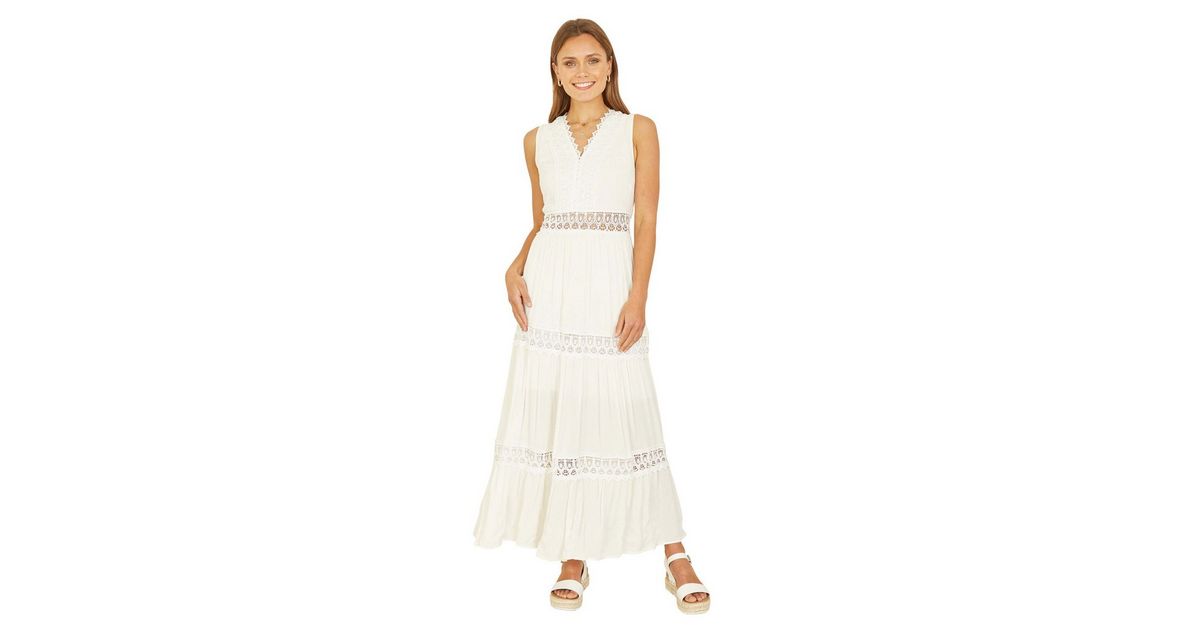 Yumi White Lace Trim Tiered Midi Dress New Look