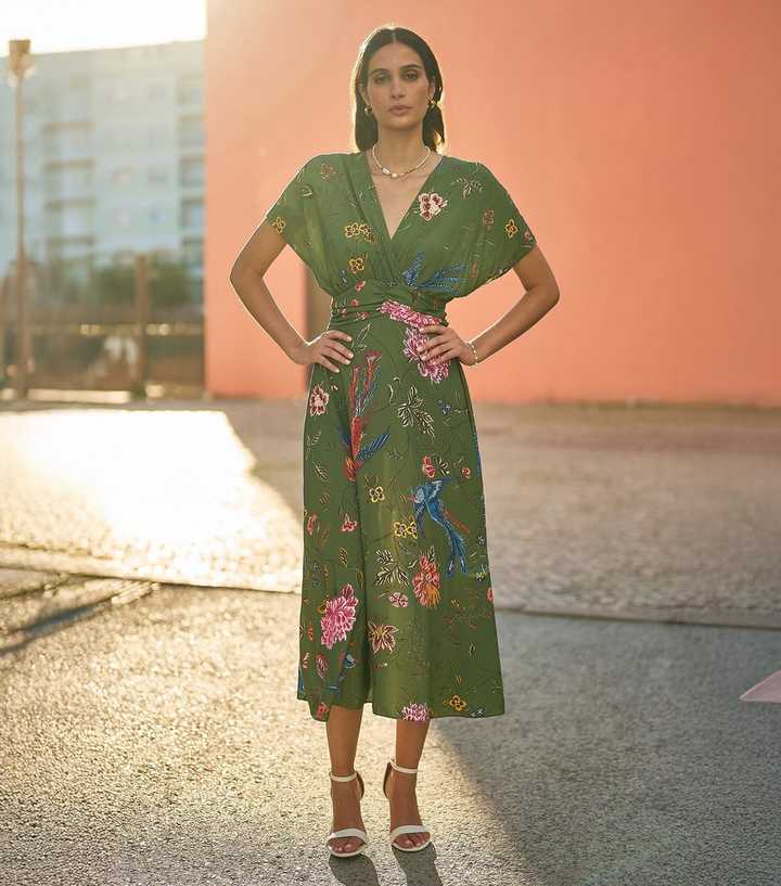 slim fit dress slacks Threadbare Women's Green Leopard Print Frill Hem Ladies' Midi Wrap Dress main image 0