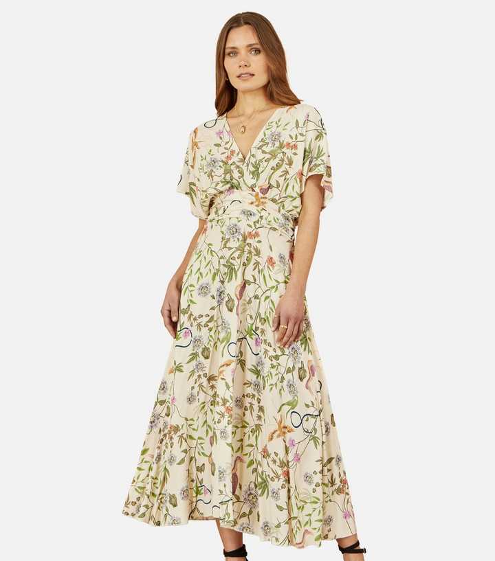 Yumi Multicolour Botanical Print Flared Midi Dress