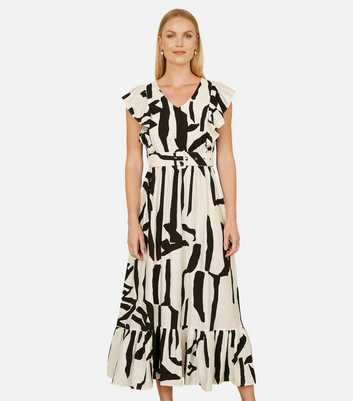 Yumi Black Abstract Print Midi Dress