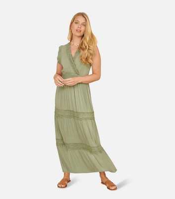 Yumi Light Green Lace Trim Maxi Dress