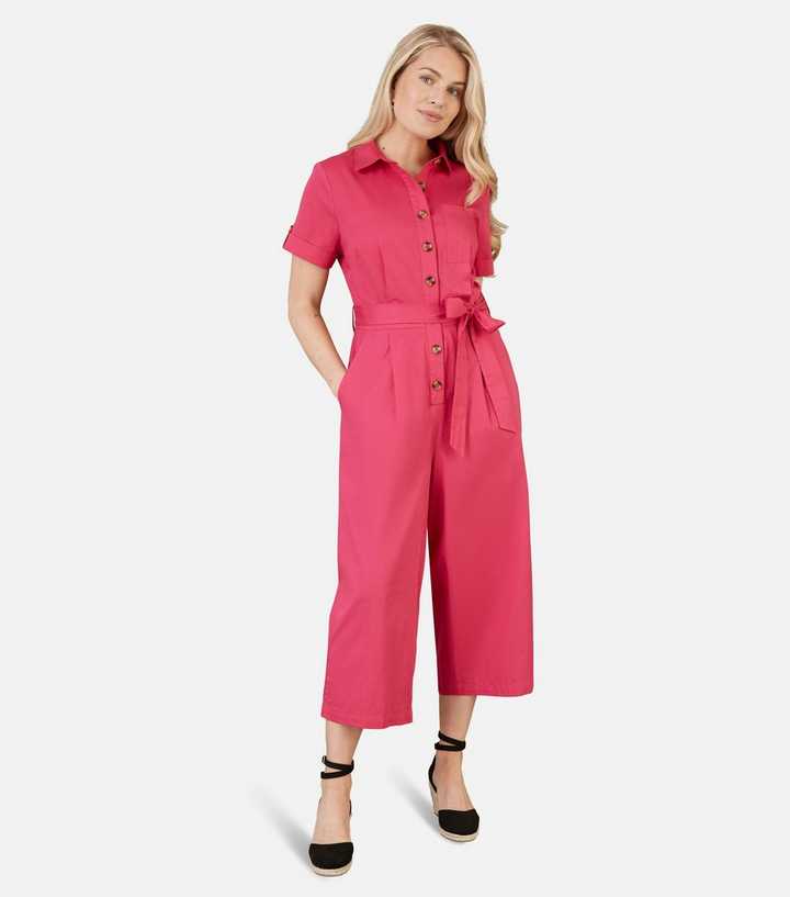 Yumi Pink Twill Cropped Jumpsuit