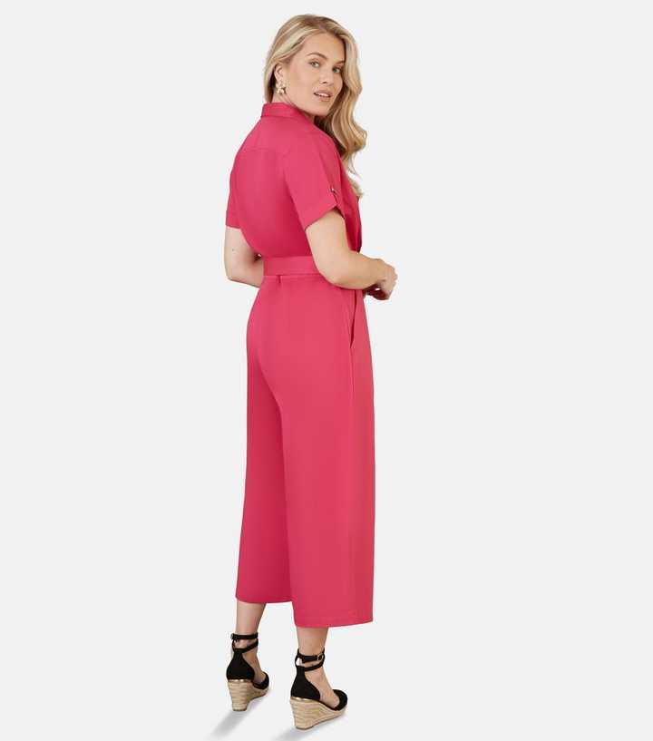 Yumi Pink Twill Cropped Jumpsuit