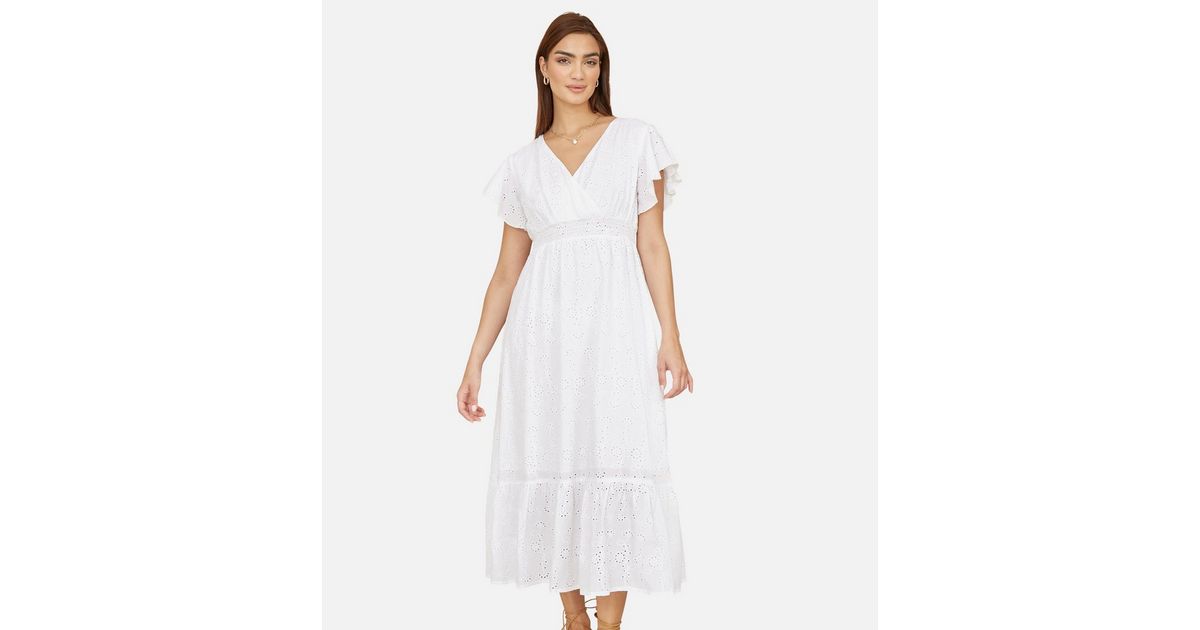 Yumi White Broderie Anglaise Midi Dress New Look