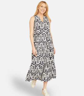 Yumi Navy Retro Flower Print Midi Dress