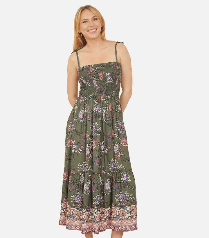 Yumi Green Paisley Print Smocked Dress