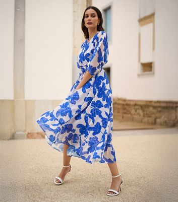 Wrap Dress Yumi Clothes Uk Yumi Blue Floral Print Wrap Midi Dress