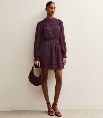 Dark Burgundy Dobby Long Sleeve Mini Dress