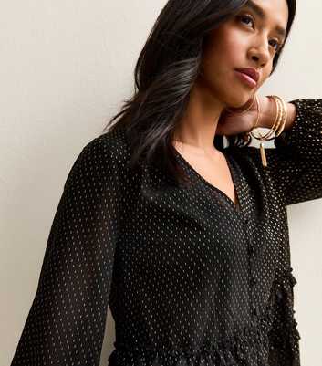 Petite Black Embroidered Pattern V-Neck Blouse