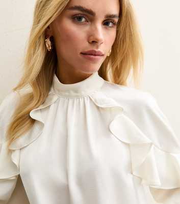 Petite Off White Satin Frilled Blouse