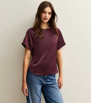 Tall Dark Burgundy Satin Short Sleeve Top