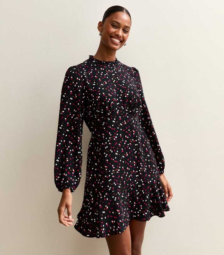 Black Spot Print Mini Dress