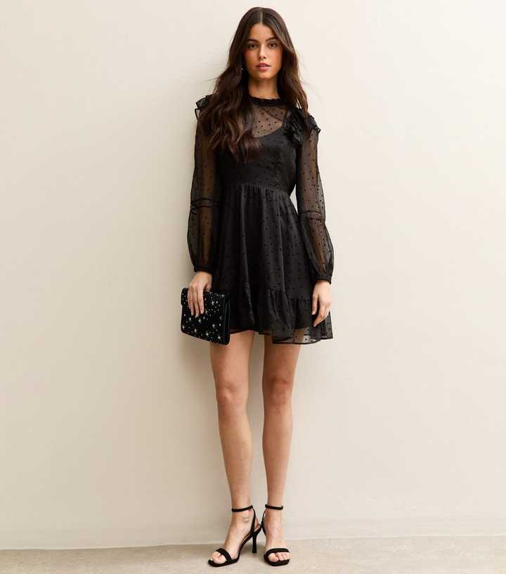 chinese dress ladies Blaine Ruffle Long Sleeve Mini Dress Black / XL by Sugarlips