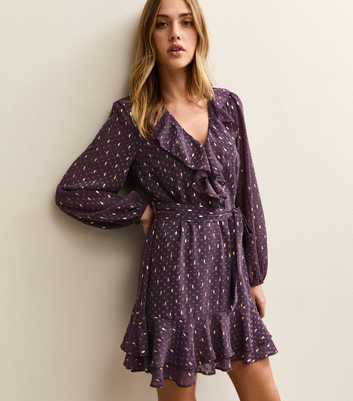 Dark Purple Spot Chiffon Ruffle Mini Dress
