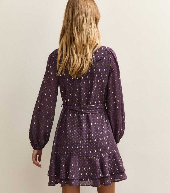 Dark Purple Spot Chiffon Ruffle Mini Dress