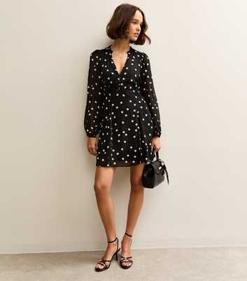 Black Polka Dot Long Sleeve Mini Dress