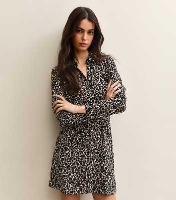 Brown Leopard Print Belted Shirt Dress