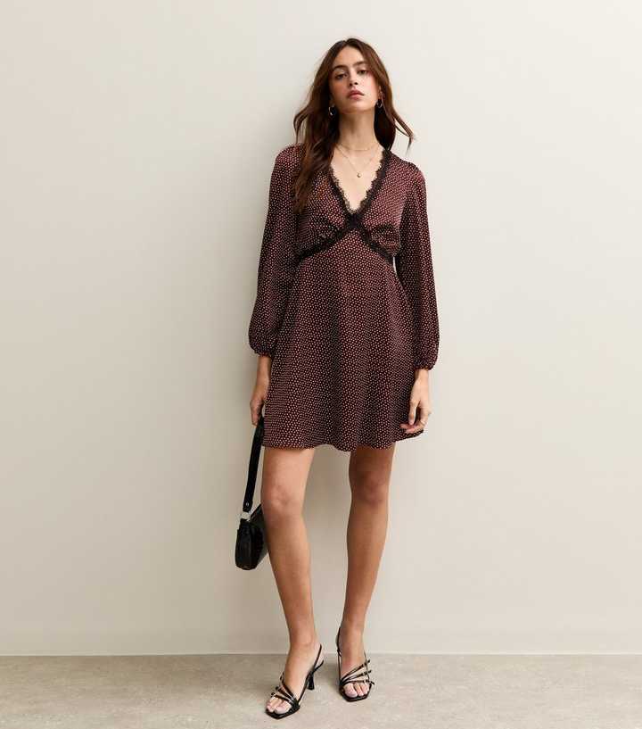 Purple Spotty Lace Trim Mini Dress