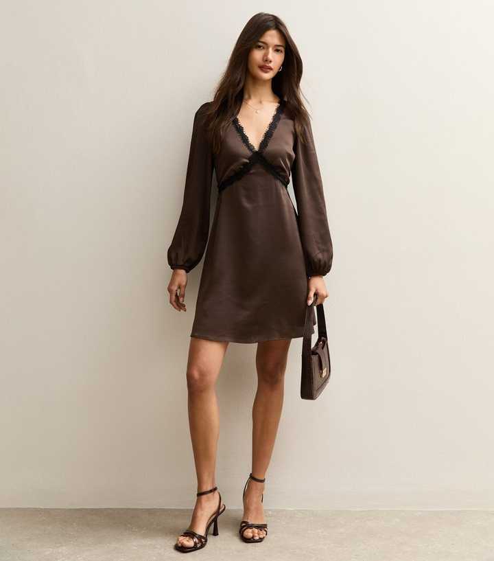 cassie brown dress court Women's Mocha Long Sleeve Dress