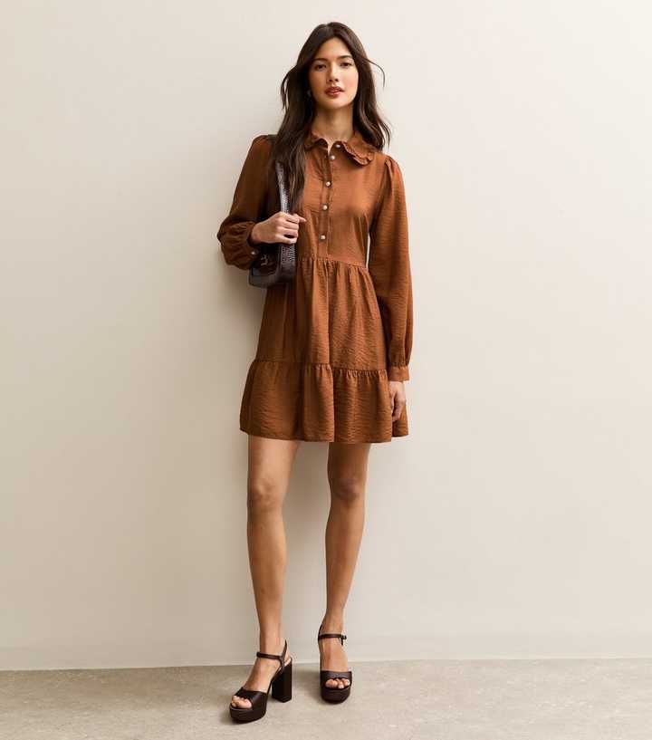Tan Tiered Shirt Mini Dress