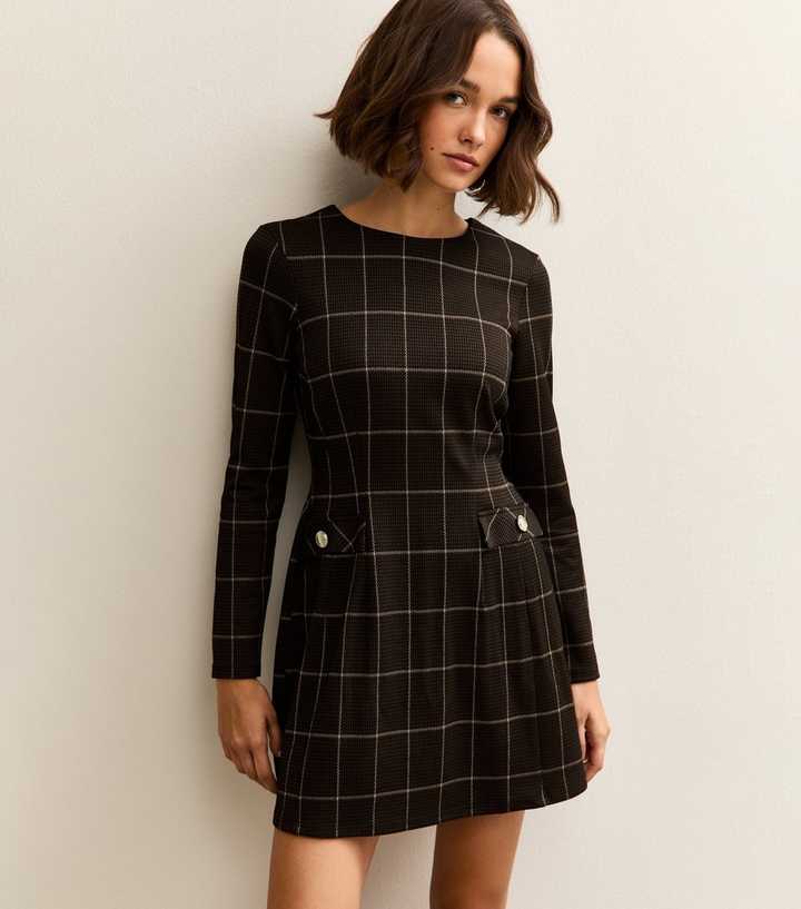Brown Check Long Sleeve Mini Dress | New Look Brown Check Long Sleeve Mini Dress | New Look