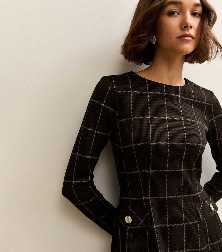 Brown Check Long Sleeve Mini Dress | New Look