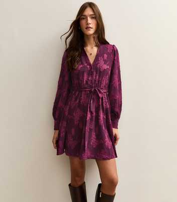 Dark Burgundy Floral Devore Mini Dress