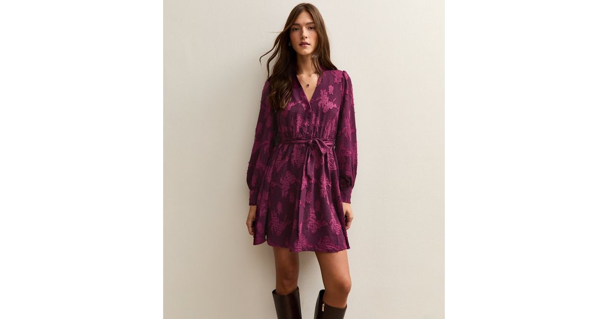 Dark Burgundy Floral Devore Mini Dress | New Look