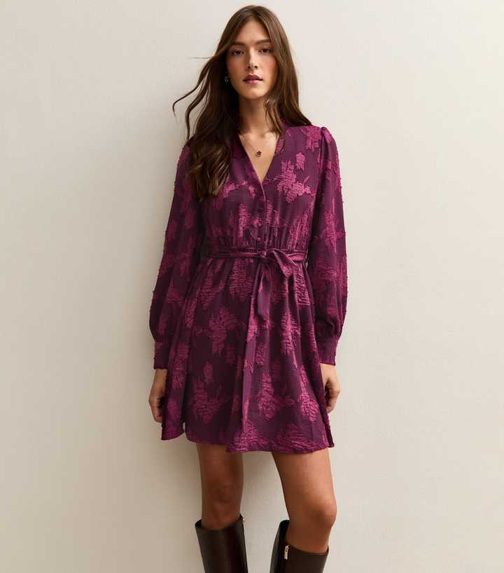 Dark Burgundy Floral Devore Mini Dress