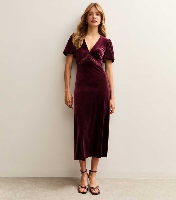 chinese dress ladies Bijou Burgundy Square-Neck Lace Long-Sleeve Mini Dress – Club L London main image 1