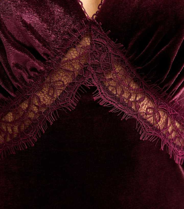 Burgundy Velvet Lace Insert Midi Dress Burgundy Velvet Lace Insert Midi Dress