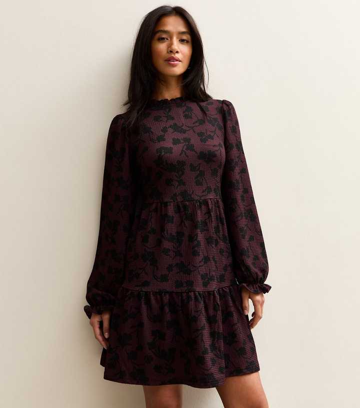 Petite Purple Floral Tiered Mini Dress