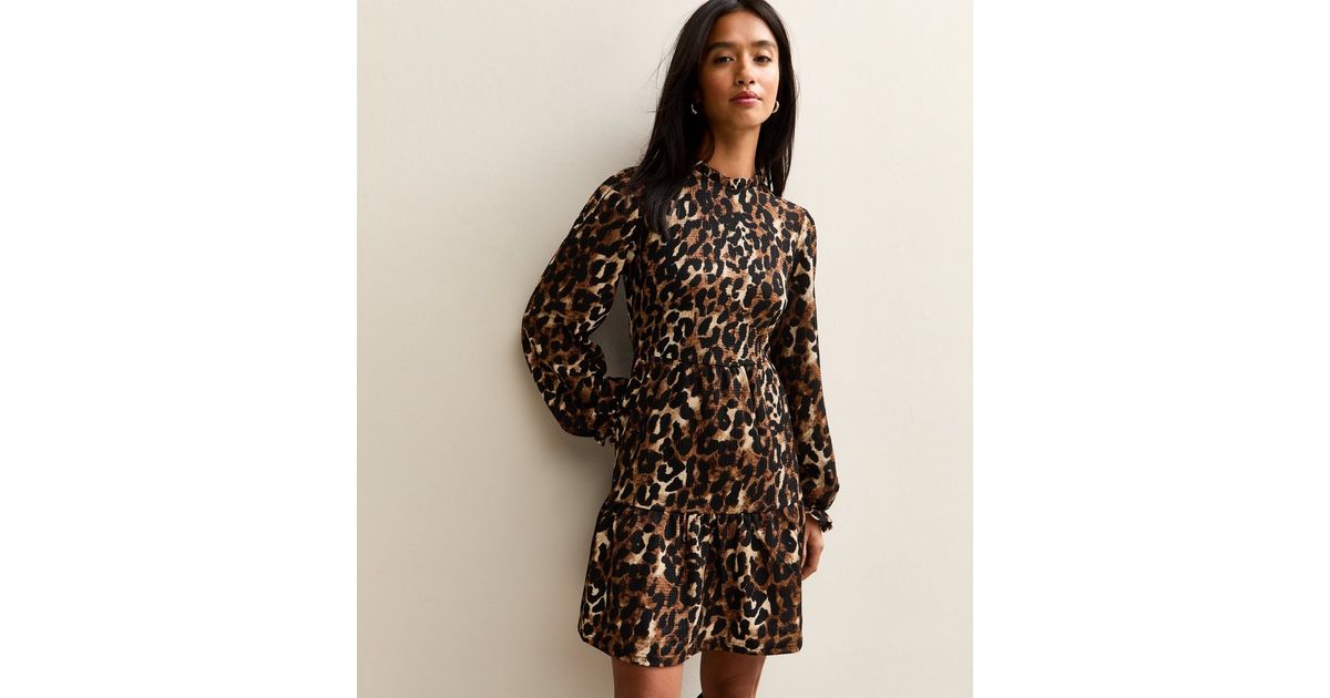 Brown Animal Print Sleeveless Mini Dress