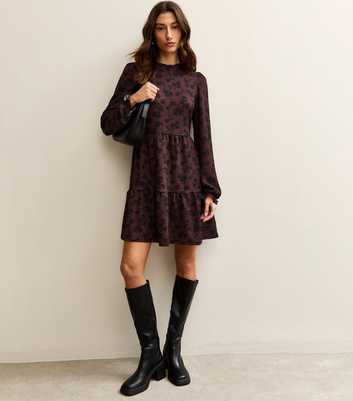 Tall Purple Floral Crinkle Smock Mini Dress