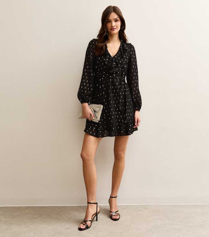 Tall Black Spot Chiffon Mini Dress