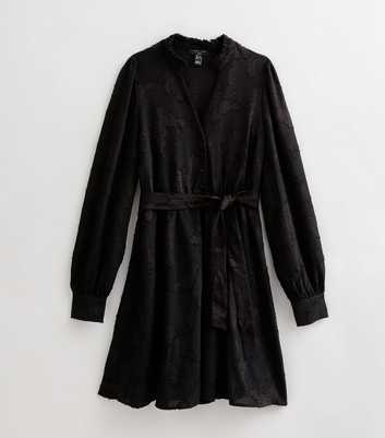 Tall Black V-Neck Patterned Belted Mini Dress