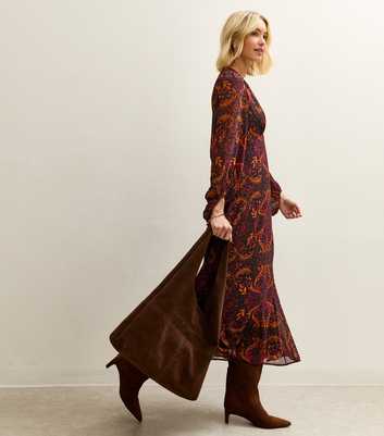 Black Baroque Long Sleeve Midi Dress