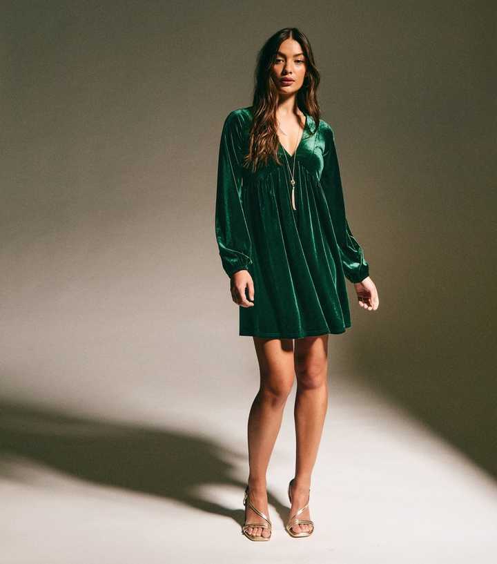 green velvet dress new look The Green Stand Cut Out Velvet Mini Dress & Reviews - Green - Dresses main image 0
