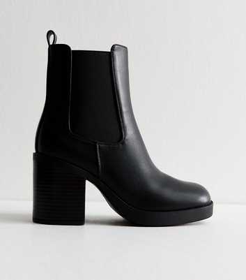 Black Faux Leather Chunky Heel Chelsea Boots