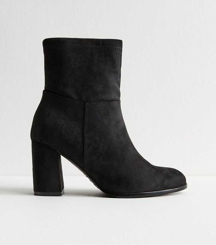 Wide Fit Black Faux Suede Ankle Boots
