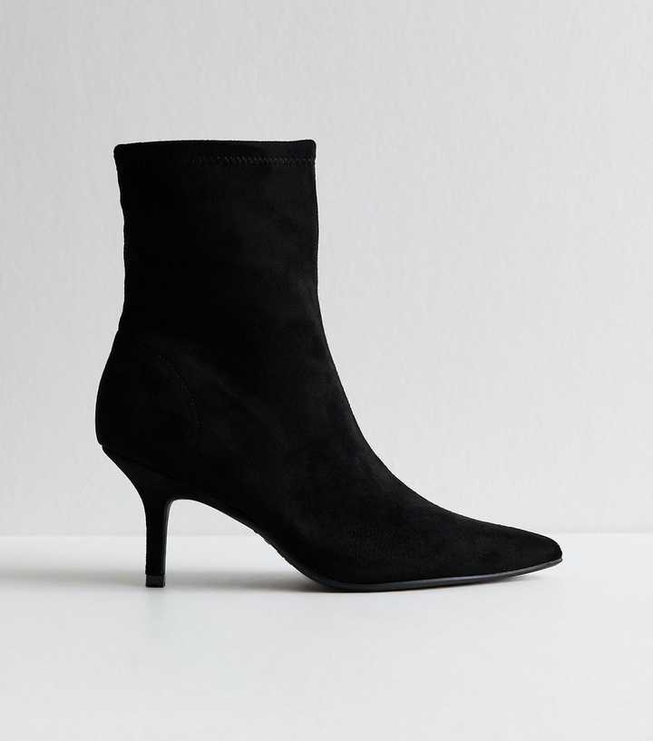 Black Faux Suede Pointed Toe Ankle Boots