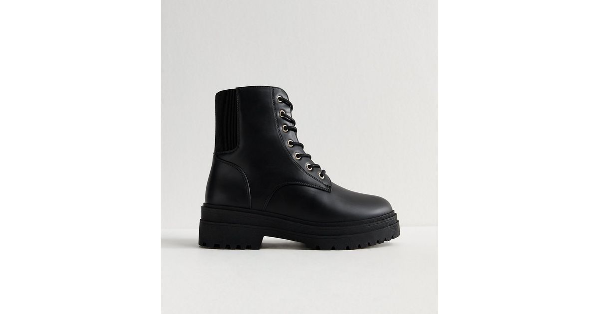 Wide Fit Black Faux Leather Biker Ankle Boots | New Look