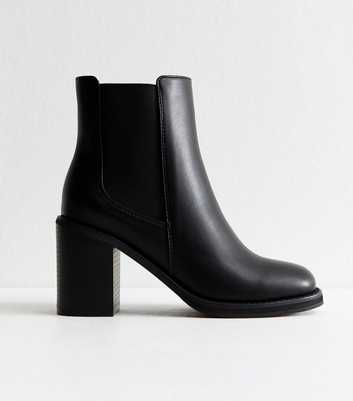 Faux Leather Black Block Heel Chelsea Boots