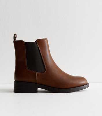 Wide Fit Tan Faux Leather Chelsea Flat Ankle Boots