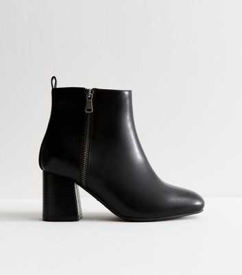 Extra Wide Fit Black Faux Leather Double Zip Heeled Ankle Boots