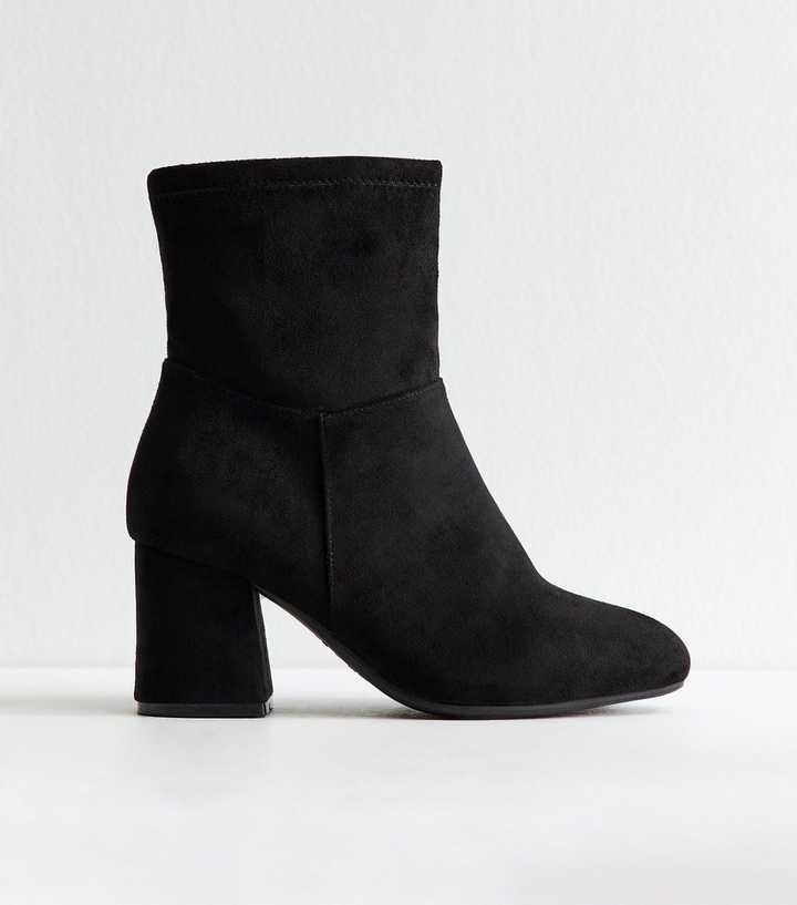 Extra Wide Fit Black Faux Suede Sock Ankle Boots