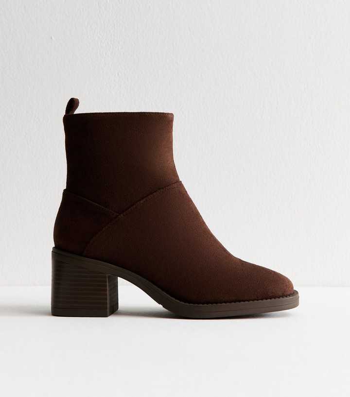 Brown Faux Suede Heeled Ankle Boots