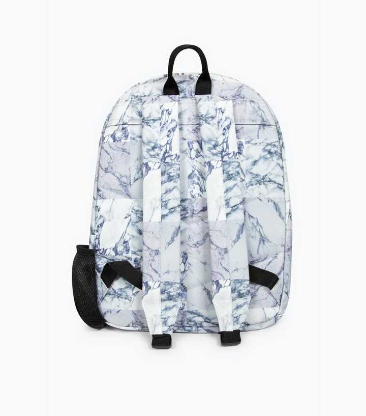 White Marble-Print Men\'s Backpack White Marble Backpack, Marbled Print Designer Modern  main image 4
