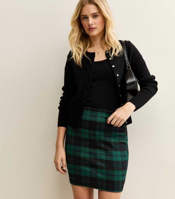 Green Check Jacquard Tube Mini Skirt